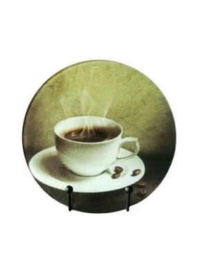 Tempered Glass Round Coffee Themed Cutting Board 7.75" x 7.75"